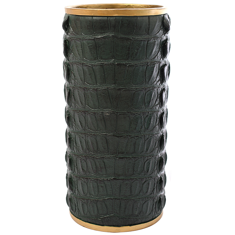 Ваза с декором из эко-кожи Leather Vase Green Зеленый Латунь Ваза с декором из эко-кожи Leather Vase Green Зеленый Латунь в Рязани | Loft Concept