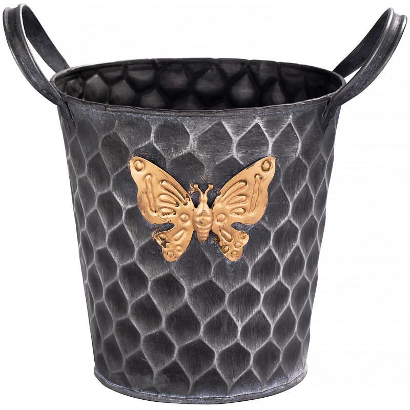 Железное кашпо Gold butterfly design Серый Черный Золотой Железное кашпо Gold butterfly design Серый Черный Золотой в Рязани | Loft Concept