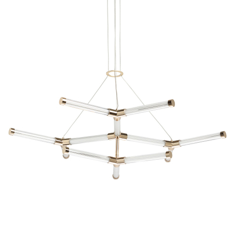 Люстра с геометрической конструкцией из вытянутых цилиндрических плафонов Hex Scaffold  Белый Золотой в Рязани | Loft Concept 