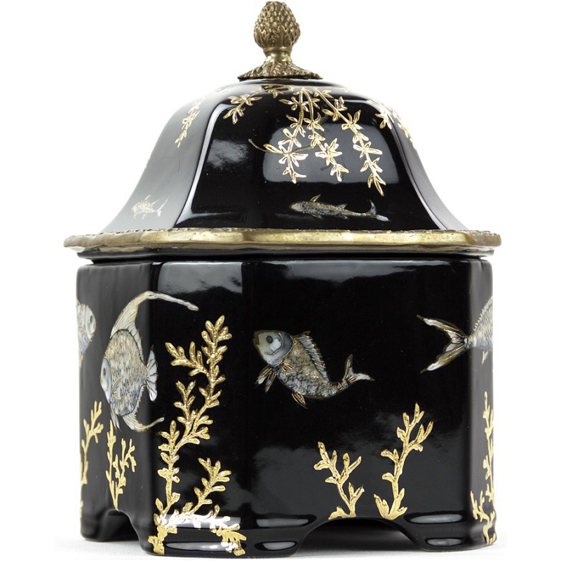 Шкатулка Box Fish Chinoiserie Черный Бронза Золотой Шкатулка Box Fish Chinoiserie Черный Бронза Золотой в Рязани | Loft Concept