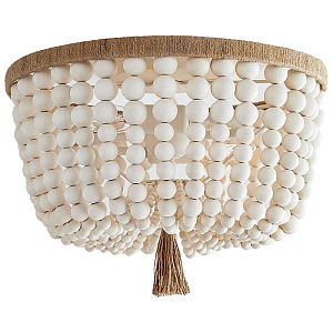 Круглый потолочный светильник украшенный круглыми белыми бусинами Wooden Beads Ceiling lamp