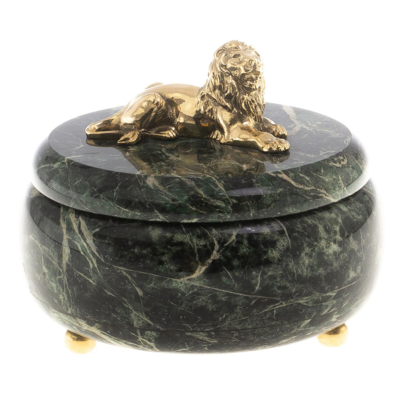 Шкатулка из натурального камня змеевик с фигуркой льва Stone Casket Змеевик Бронза Шкатулка из натурального камня змеевик с фигуркой льва Stone Casket Змеевик Бронза в Рязани | Loft Concept