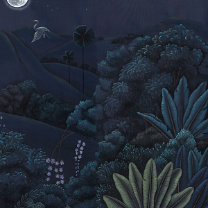 Обои ручная роспись Phuljhari Original colourway on Empire Blue dyed silk