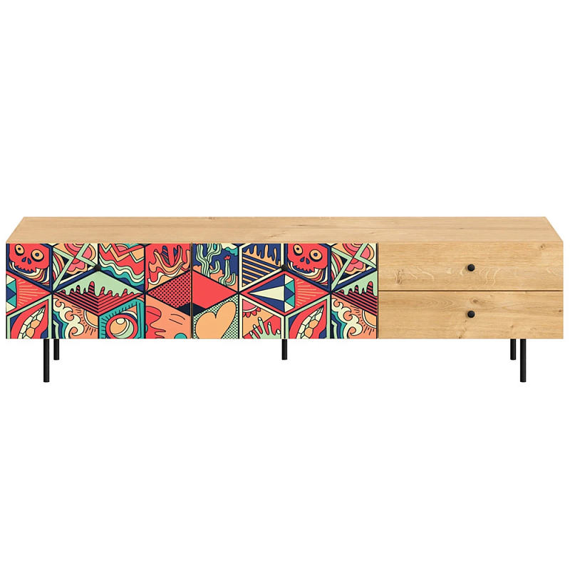 Длинная ТВ-тумба с принтом на ящиках Elise TV Stand Древесина Мульти Длинная ТВ-тумба с принтом на ящиках Elise TV Stand Древесина Мульти в Рязани | Loft Concept