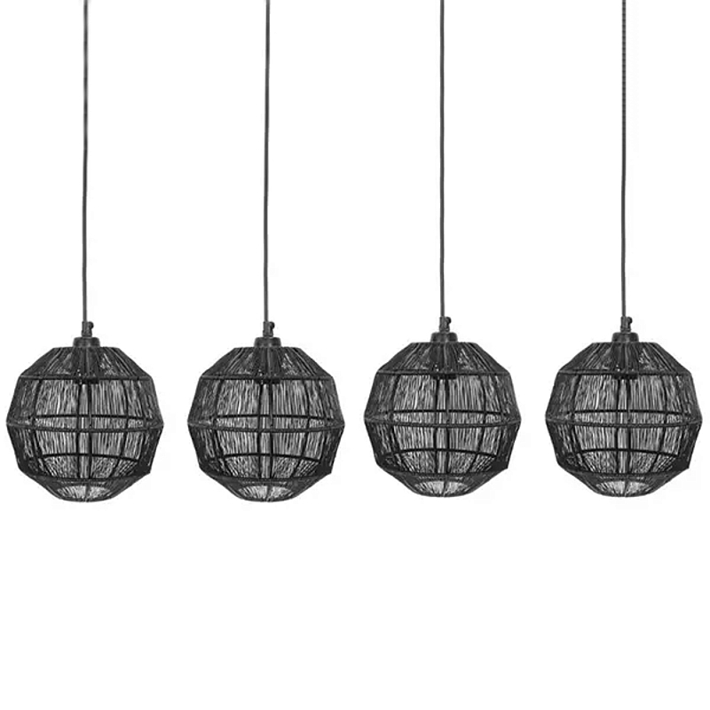 Подвесной светильник с 5-ю плетеными металлическими абажурами Wicker Iron Lamp Черный Подвесной светильник с 5-ю плетеными металлическими абажурами Wicker Iron Lamp Черный в Рязани | Loft Concept
