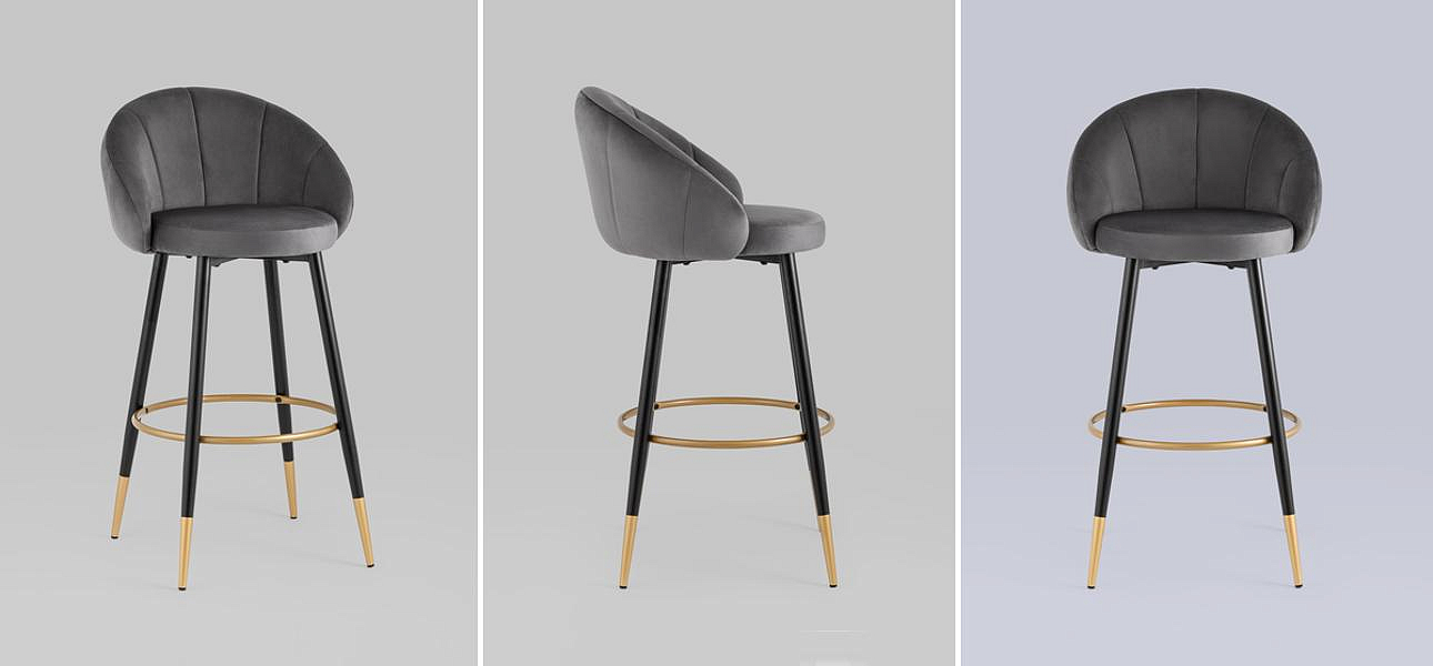 Барный Стул Alberto Chair Серый Велюр Барный Стул Alberto Chair Серый Велюр - Loft-Concept в Рязани
