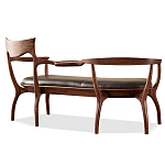 Кушетка с деревянным каркасом и сиденьем из коричневой натуральной кожи Moon Walnut Furniture варинант исполнения - 8 | Loft Concept в Рязани