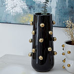 Ваза черная цилиндрическая с глянцевым покрытием и золотыми декоративными элементами Molecule Collection варинант исполнения - 3 | Loft Concept в Рязани