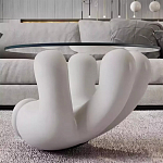 Дизайнерский журнальный стол с круглой прозрачной столешницей на белом фигурном основании Luqak варинант исполнения - 1 | Loft Concept в Рязани