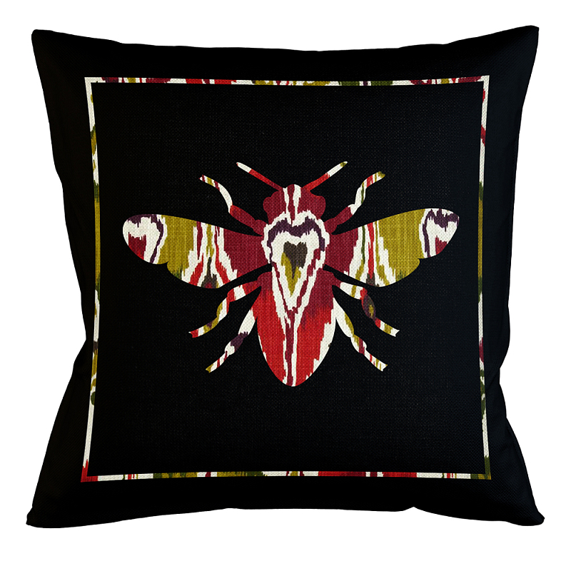 Подушка декоративная пчела цветной узор Ikat Pattern Мульти Бежевый Черный Подушка декоративная пчела цветной узор Ikat Pattern Мульти Бежевый Черный в Рязани | Loft Concept