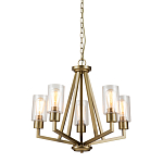 Люстра цвета латунь с 5-ю цилиндрическими плафонами из прозрачного пузырчатого стекла Kichler варинант исполнения - 1 | Loft Concept в Рязани