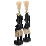 Комплект из 2-х деревянных статуэток Asmat Straw Headdress Statuettes Multicolor варинант исполнения - 4 | Loft Concept в Рязани