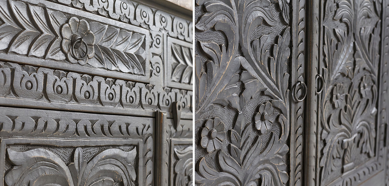 Комод Indian Antique White Furniture Chest of Drawers Ganika серый Комод Indian Antique White Furniture Chest of Drawers Ganika серый - Loft-Concept в Рязани