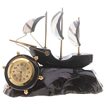 Часы настольные в виде парусника из натурального камня Обсидиан Sailboat Stone Clock варинант исполнения - 4 | Loft Concept в Рязани