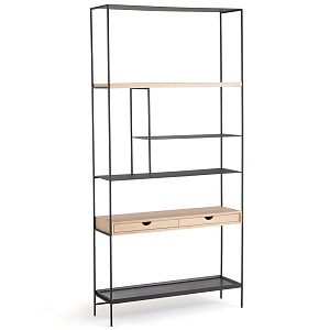 Металлический стеллаж с деревянными полками и ящиками Menzie Metal Wood Rack