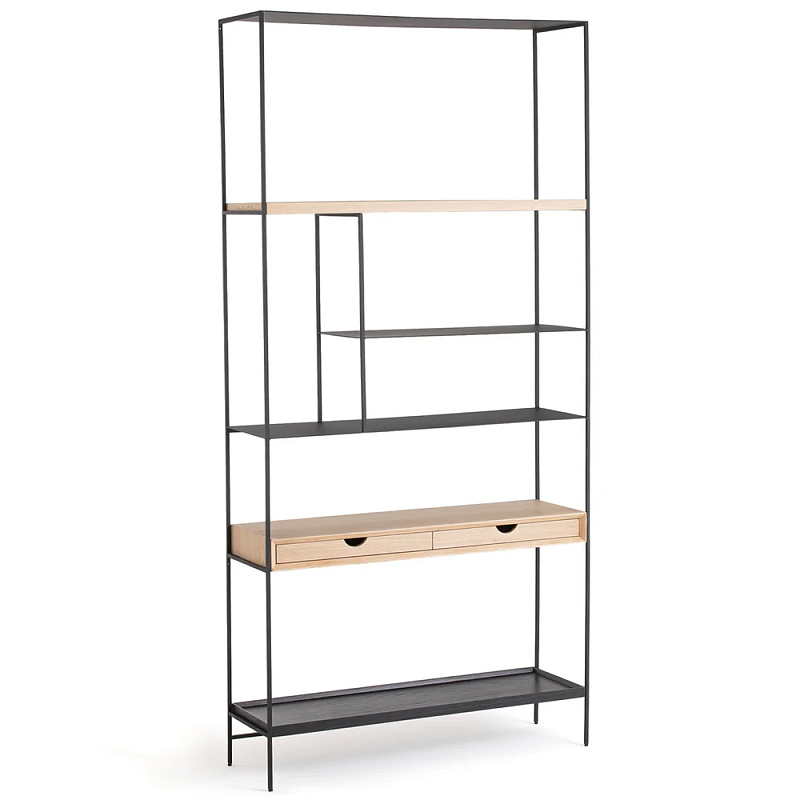 Металлический стеллаж с деревянными полками и ящиками Menzie Metal Wood Rack Черный Древесина Металлический стеллаж с деревянными полками и ящиками Menzie Metal Wood Rack Черный Древесина в Рязани | Loft Concept