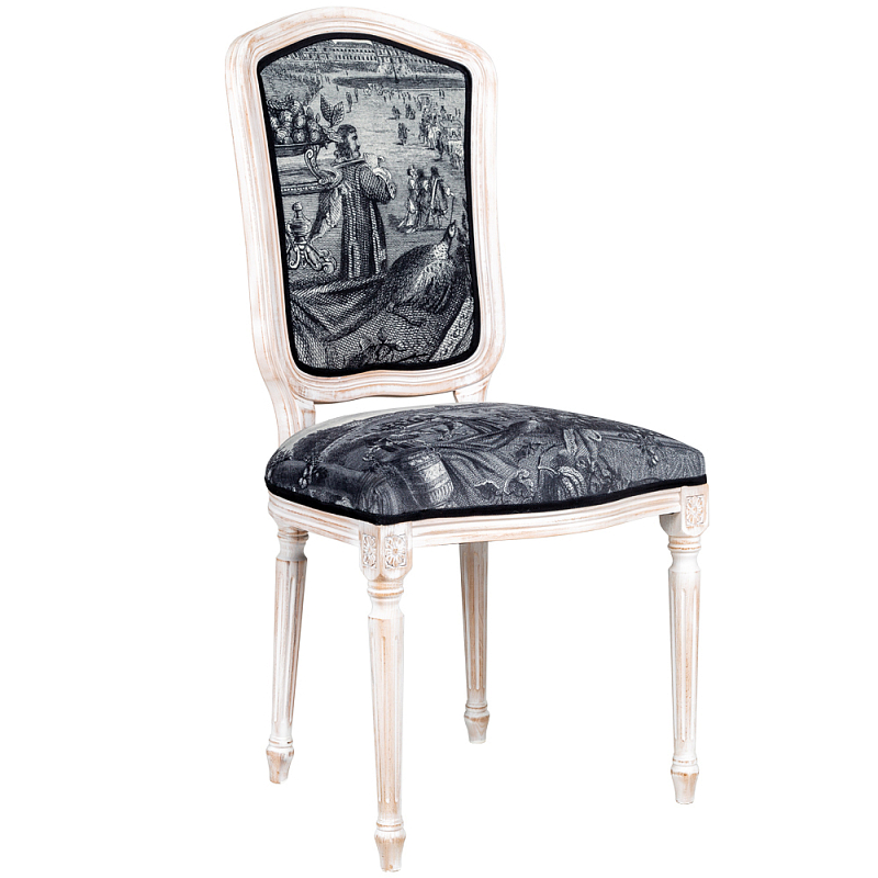 Стул Tuileries Square Stool Черно-белый Белый винтажная патина Стул Tuileries Square Stool Черно-белый Белый винтажная патина в Рязани | Loft Concept