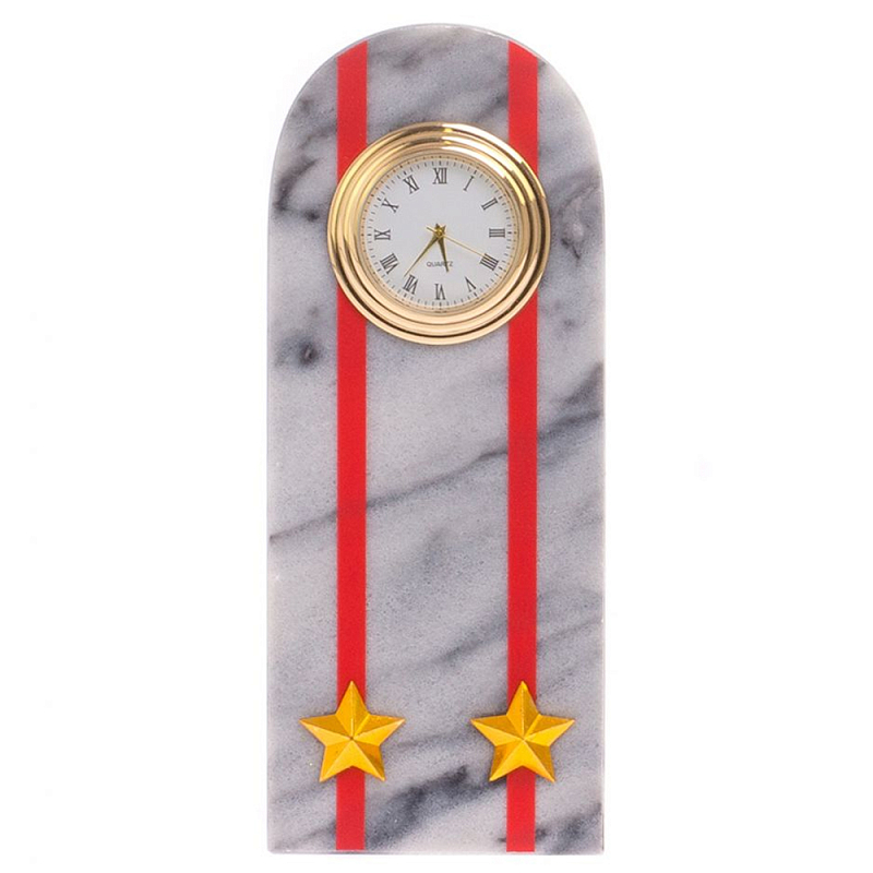 Часы погон МВД подарочные настольные из натурального камня Мрамор Military Clock Белый Мрамор Bianco Красный Золотой Часы погон МВД подарочные настольные из натурального камня Мрамор Military Clock Белый Мрамор Bianco Красный Золотой в Рязани | Loft Concept