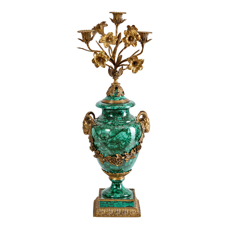 Подсвечник из фарфора с бронзовыми цветочными элементами Malachite Candlestick Бронза Малахит в Рязани | Loft Concept 