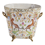 Кашпо с растительным и животным орнаментом на бронзовых ножках Turquoise Blooming Garden варинант исполнения - 1 | Loft Concept в Рязани
