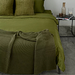 Плед из хлопка жемчужной вязки оливкового цвета Waffle Comfort варинант исполнения - 5 | Loft Concept в Рязани