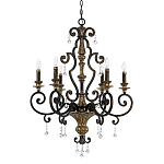 Люстра с подвесками из прозрачного стекла на кованом каркасе бронзового цвета в классическом стиле Quoizel варинант исполнения - 5 | Loft Concept в Рязани