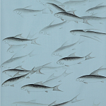 Обои ручная роспись Fishes Original colourway on Duck Egg dyed silk варинант исполнения - 1 | Loft Concept в Рязани