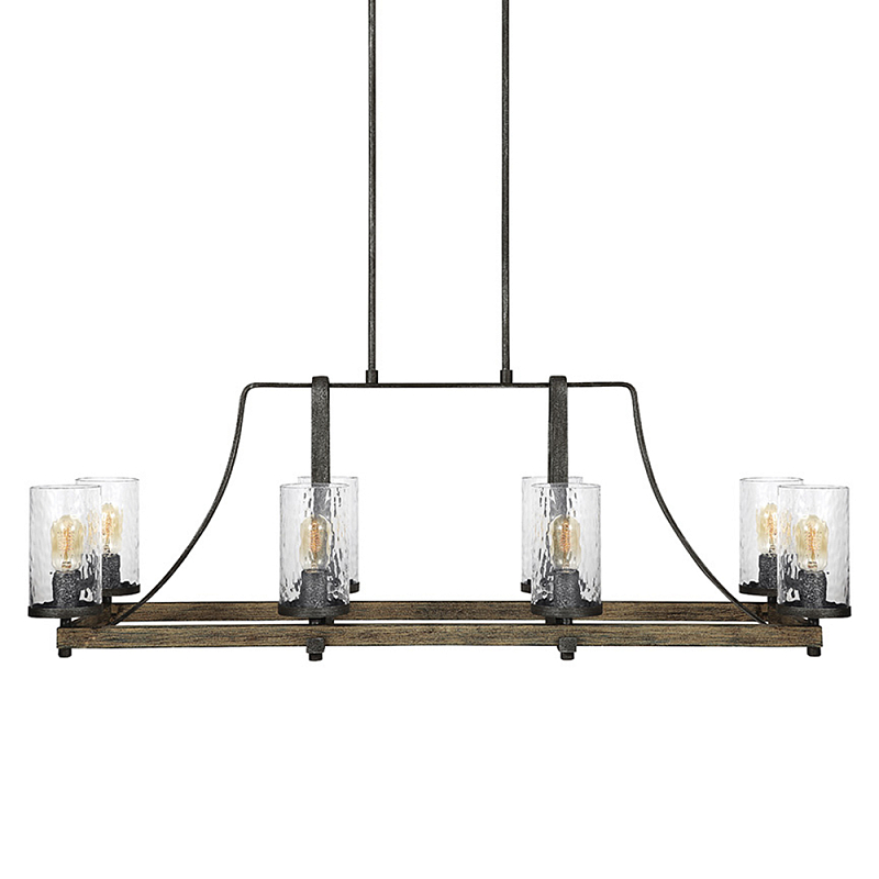 Люстра подвесная с восемью прозрачными стеклянными цилиндрическими плафонами в стиле лофт Feiss Черный Коричневый Прозрачное Стекло в Рязани | Loft Concept 