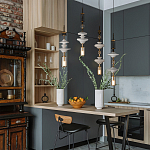 Подвесной светильник с белыми стеклянными элементами и бронзовыми вставками Высота 90 см Gabriel Scott Luna варинант исполнения - 8 | Loft Concept в Рязани