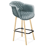 Барный стул со спинкой и мягкой обивкой с ромбами на 4-х деревянных ножках Голубой Велюр Ava Charm варинант исполнения - 1 | Loft Concept в Рязани