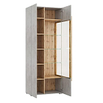 Шкаф-витрина с фасадом цвета серый бетон и стеклянными дверками Grace of Furniture варинант исполнения - 3 | Loft Concept в Рязани