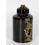 Банка с крышкой из фарфора с бронзовым цветочным элементом Eden Garden варинант исполнения - 2 | Loft Concept в Рязани