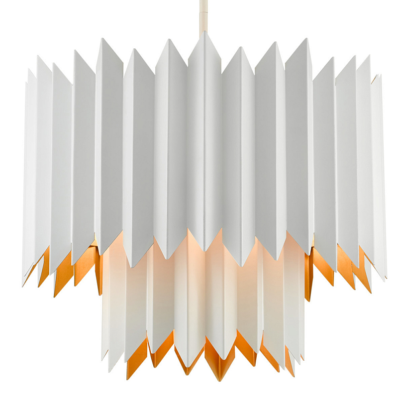 Люстра белая с гофрированным двойным абажуром Corrugated Double Lampshade Золотой Белый Люстра белая с гофрированным двойным абажуром Corrugated Double Lampshade Золотой Белый в Рязани | Loft Concept