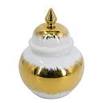 Ваза белая с крышкой и золотистыми фрагментами 24 см Chinoiserie Ceramics варинант исполнения - 1 | Loft Concept в Рязани