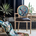 Полукресло из массива бука с сиденьем из экокожи и цветочным принтом на спинке Chinoiserie Garden Chair варинант исполнения - 5 | Loft Concept в Рязани