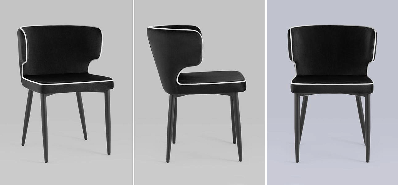Стул Mateo Chair Черный Велюр с Белым кантом Стул Mateo Chair Черный Велюр с Белым кантом - Loft-Concept в Рязани