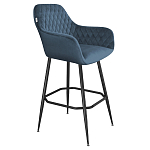 Барный стул со спинкой и подлокотниками на 4-х металлических ножках Douglas Rhombus Синий Велюр варинант исполнения - 1 | Loft Concept в Рязани