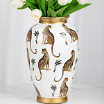 Ваза белая овальная с рисунком леопардов и золотыми акцентами LEOPARD Collection варинант исполнения - 2 | Loft Concept в Рязани