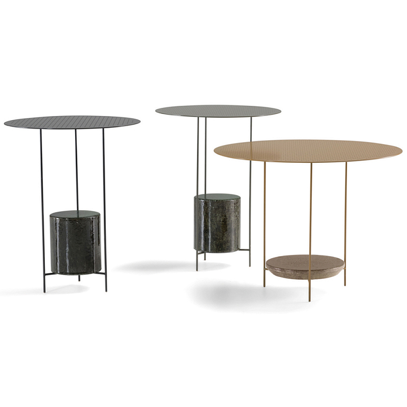 Дизайнерский круглый кофейный стол из металла с мраморным декором PANNA COTTA Coffee Table Черный Золотой в Рязани | Loft Concept 