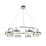 Люстра светодиодная с 8-ю прозрачными плафонами цилиндрической формы из акрила и стекла с пультом для регулировки света Glass Lamp Chromium варинант исполнения - 2 | Loft Concept в Рязани
