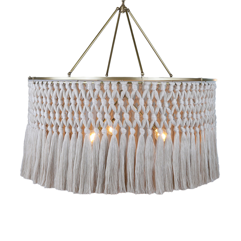Люстра круглая плетеная с бахромой Wicker Tassel Chandelier Молочный Люстра круглая плетеная с бахромой Wicker Tassel Chandelier Молочный в Рязани | Loft Concept