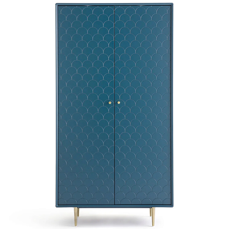Шкаф двухдверный Scale Ornament Blue Wardrobe Синий Латунь в Рязани | Loft Concept 