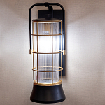 Настенный фонарь цилиндрической формы с рифленым стеклом в золотом каркасе на черном прямоугольном основании Eurofase варинант исполнения - 10 | Loft Concept в Рязани