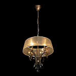 Люстра подвесная круглая с тканевым полупрозрачным абажуром и подвесками 4 лампы Gilded Elegance варинант исполнения - 3 | Loft Concept в Рязани