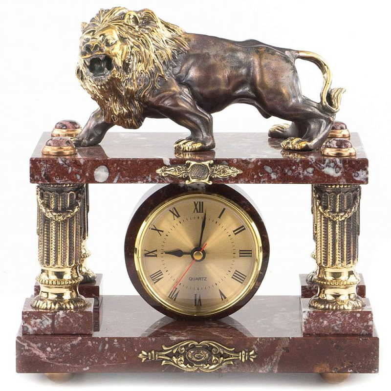 Часы настольные из креноида и бронзы с декором в виде льва Lion Stone Clock Коричневый Бронза Часы настольные из креноида и бронзы с декором в виде льва Lion Stone Clock Коричневый Бронза в Рязани | Loft Concept