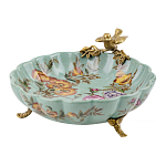 Блюдо из голубого фарфора с бронзовой птичкой Blue Garden варинант исполнения - 1 | Loft Concept в Рязани