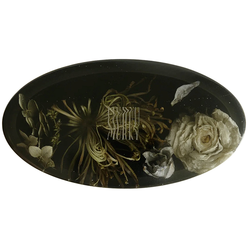 Шкатулка из эпоксидной смолы с цветами черная Epoxy Resin Oval Box Black Черный в Рязани | Loft Concept 