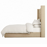 Кровать двуспальная бежевая с основанием из массива дерева с мягким изголовьем Flax Beds варинант исполнения - 2 | Loft Concept в Рязани