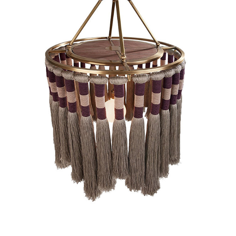 Люстра круглая плетеная с кисточками Walnut Chandelier Tassels Boho Style Орех Латунь в Рязани | Loft Concept 