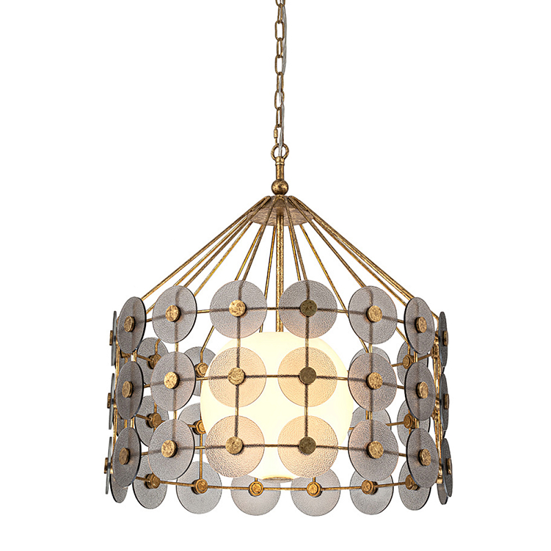 Люстра подвесная с круглыми дисками из серого фактурного стекла с белым матовым шаром внутри Quintiesse Золотой Белый Серый в Рязани | Loft Concept 